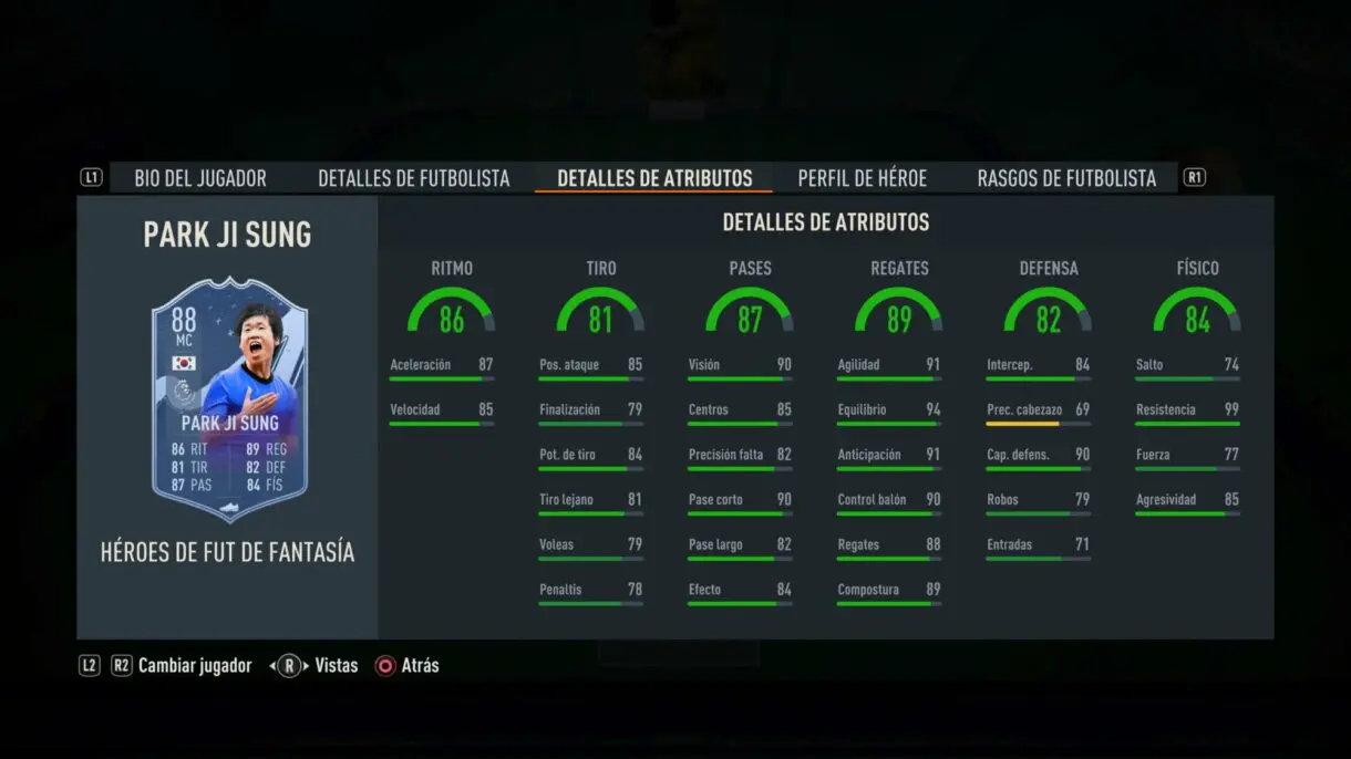 Stats in game Park Ji Sung Fantasy FUT Heroes FIFA 23 Ultimate Team