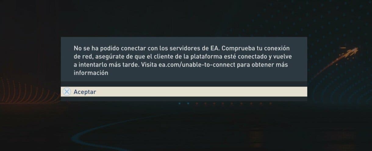 Mensaje de error al conectarse con los servidores de EA desde FIFA 23.