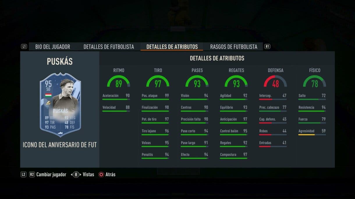 In-Game Stats Puskás Icono FUT Anniversary FIFA 23 Ultimate Team