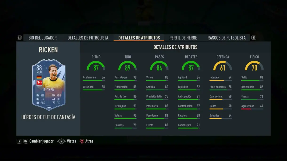 Stats in game Ricken Fantasy FUT Heroes FIFA 23 Ultimate Team