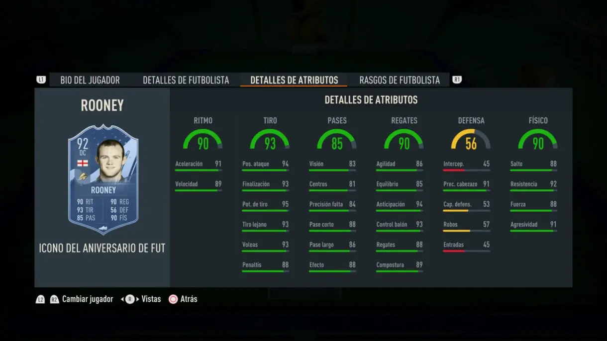 Stats in game Rooney Icono FUT Birthday FIFA 23 Ultimate Team