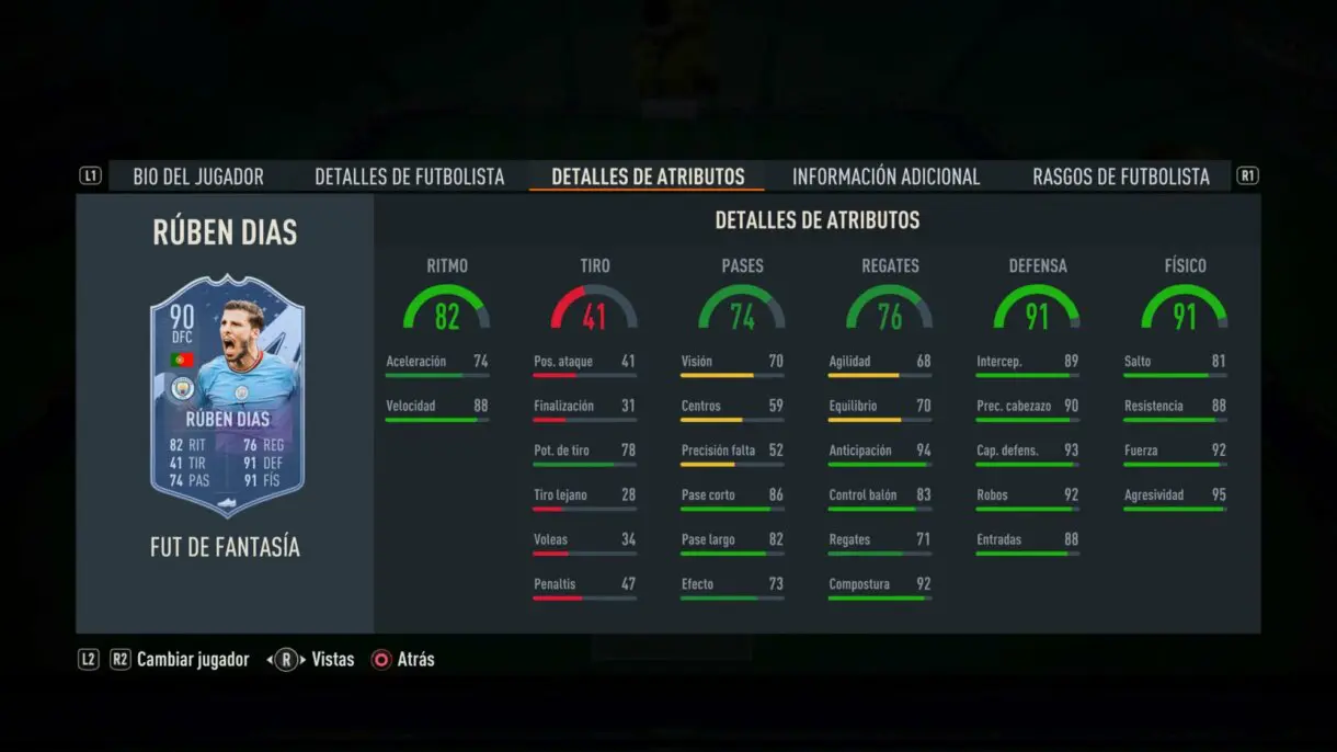Stats in game Rúben Dias Fantasy FUT FIFA 23 Ultimate Team