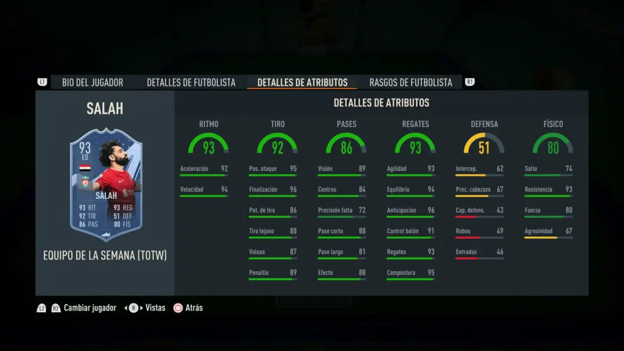 Stats in game Salah TIF FIFA 23 Ultimate Team