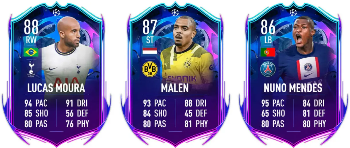 Cartas RTTF Lucas Moura, Malen y Nuno Mendes FIFA 23 Ultimate Team