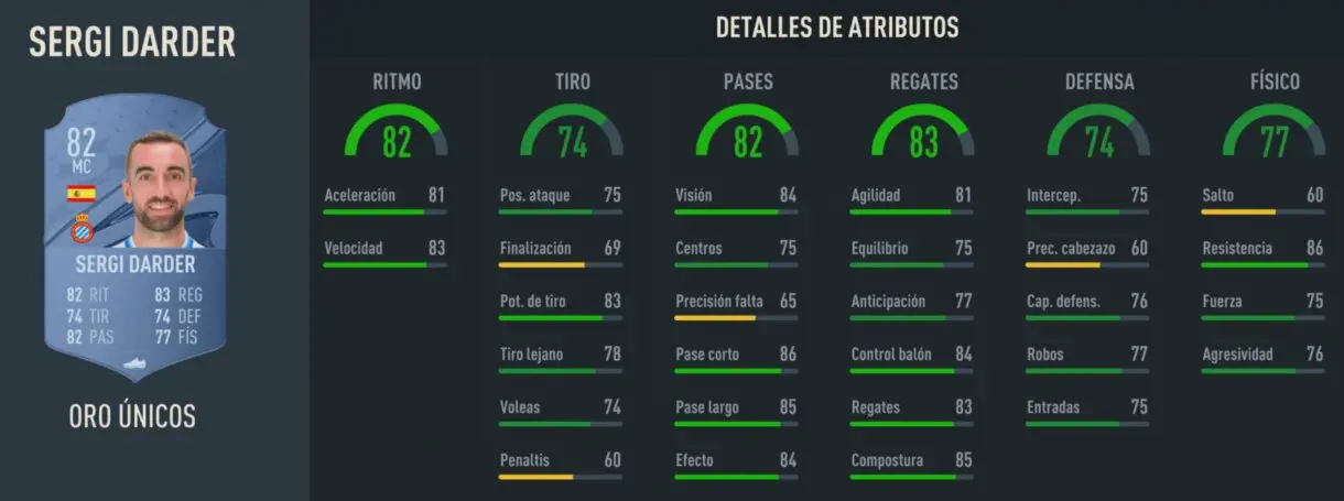 Stats in game Sergi Darder oro FIFA 23 Ultimate Team