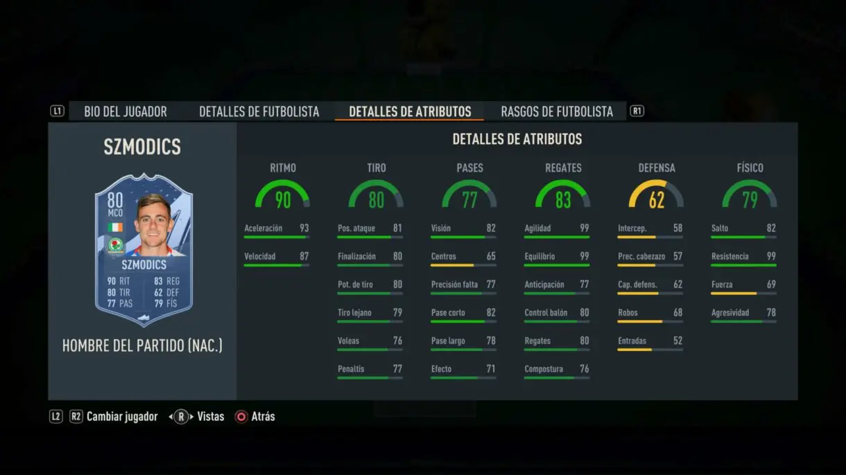 Stats in game Szmodics MOTM FIFA 23 Ultimate Team