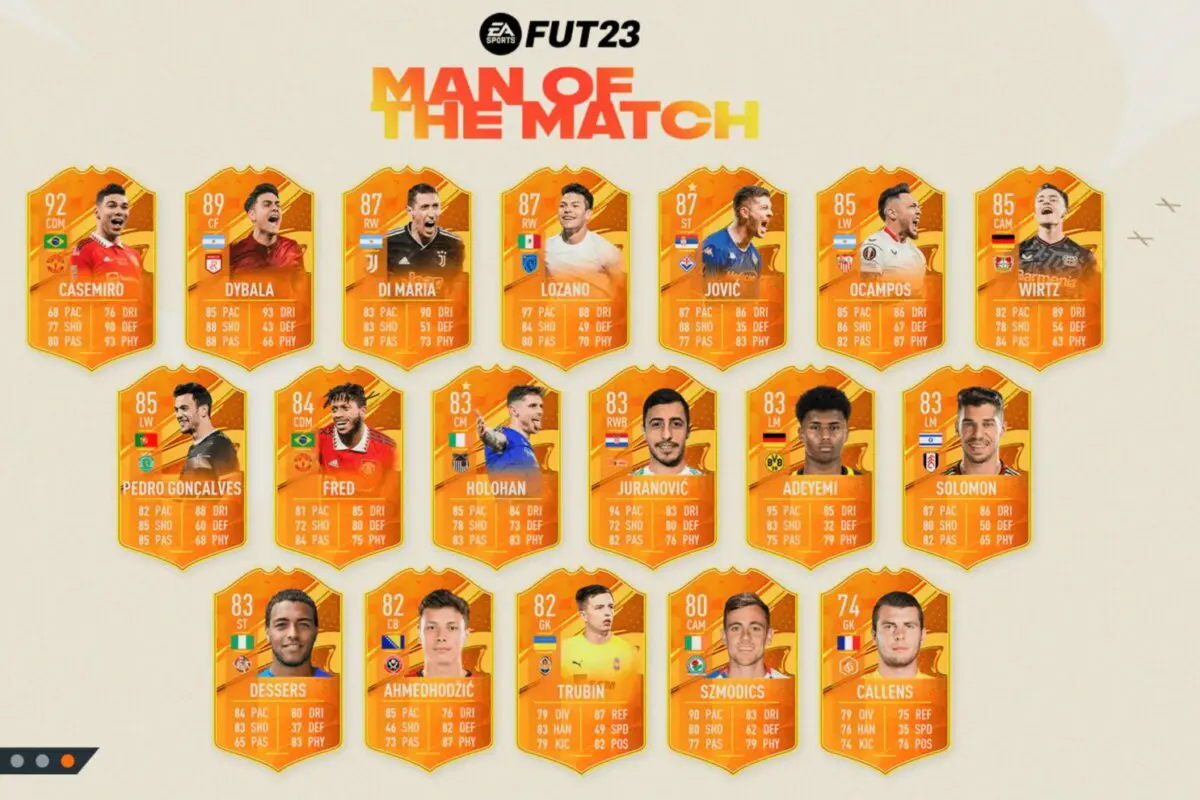 Pantalla de carga FIFA 23 Ultimate Team con odas las nuevas cartas MOTM 
