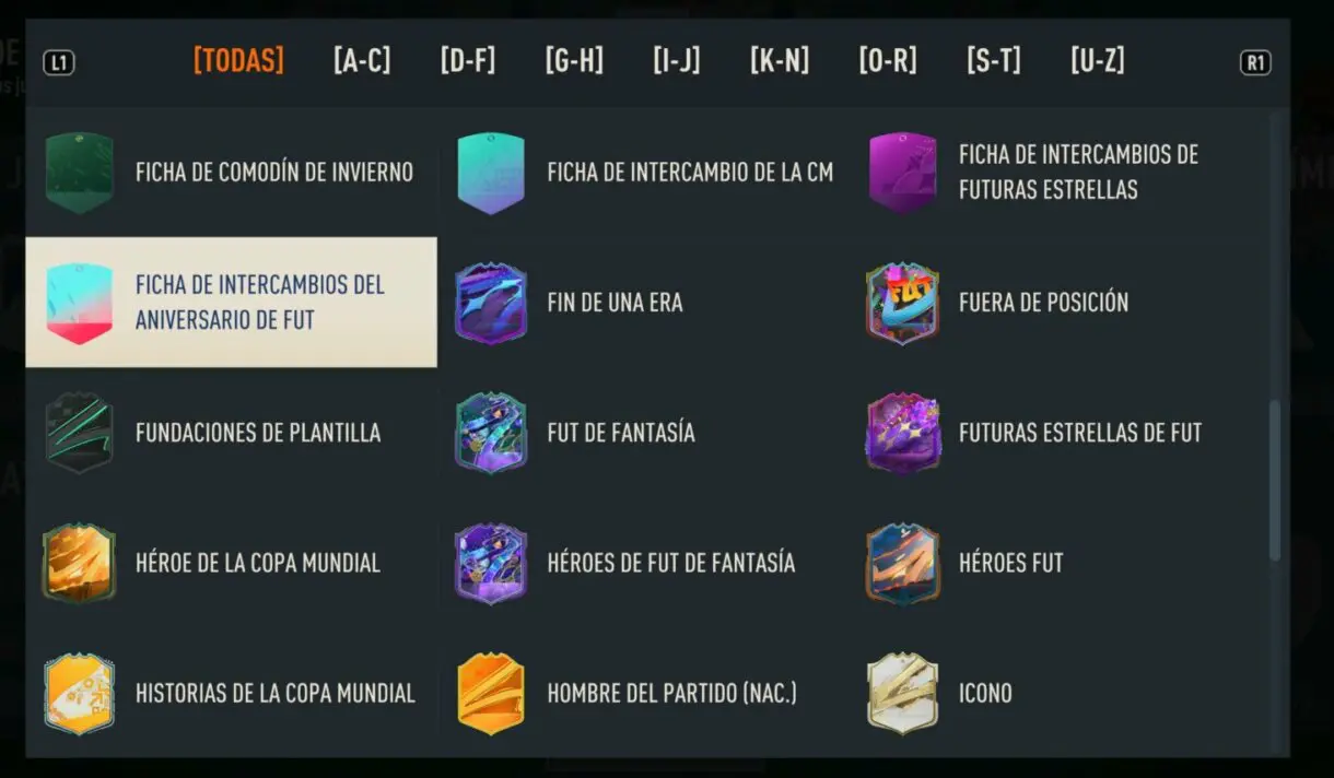 Tipos de cartas FIFA 23 Ultimate Team mostrando el token de FUT Birthday