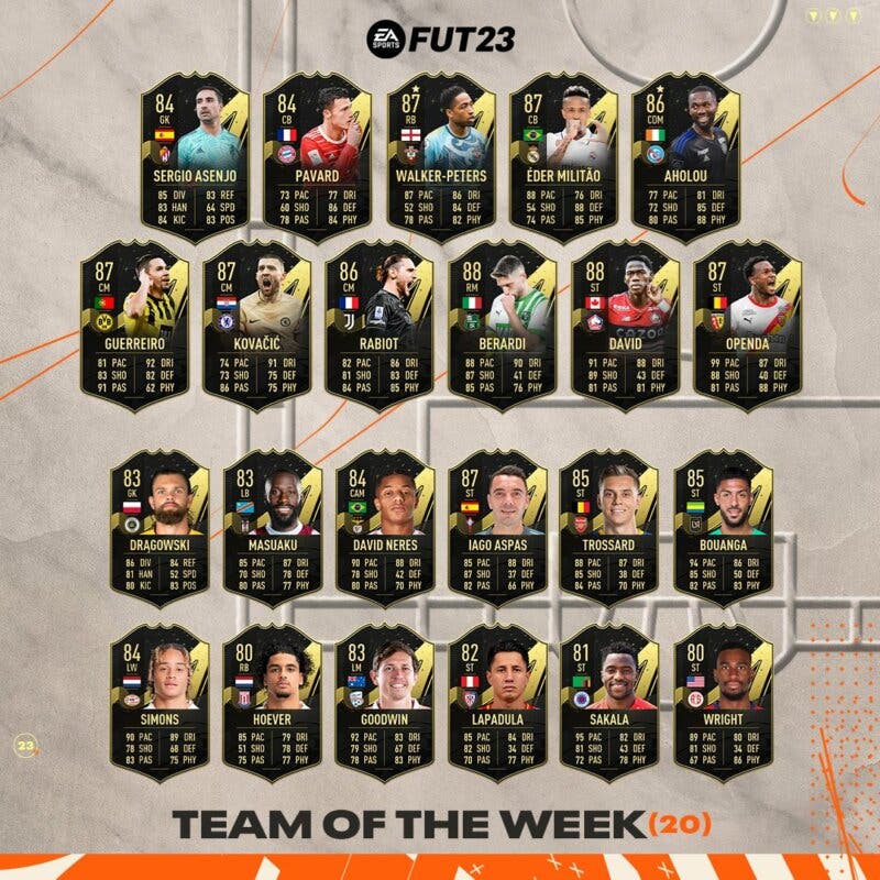 Todas las cartas del TOTW 20 de FIFA 23 Ultimate Team