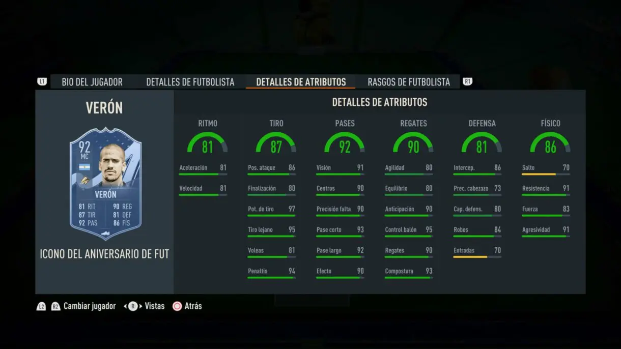 Stats in game Verón Icono FUT Birthday FIFA 23 Ultimate Team