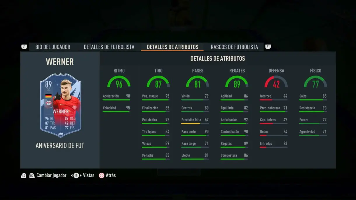 Stats in game Werner FUT Birthday FIFA 23 Ultimate Team