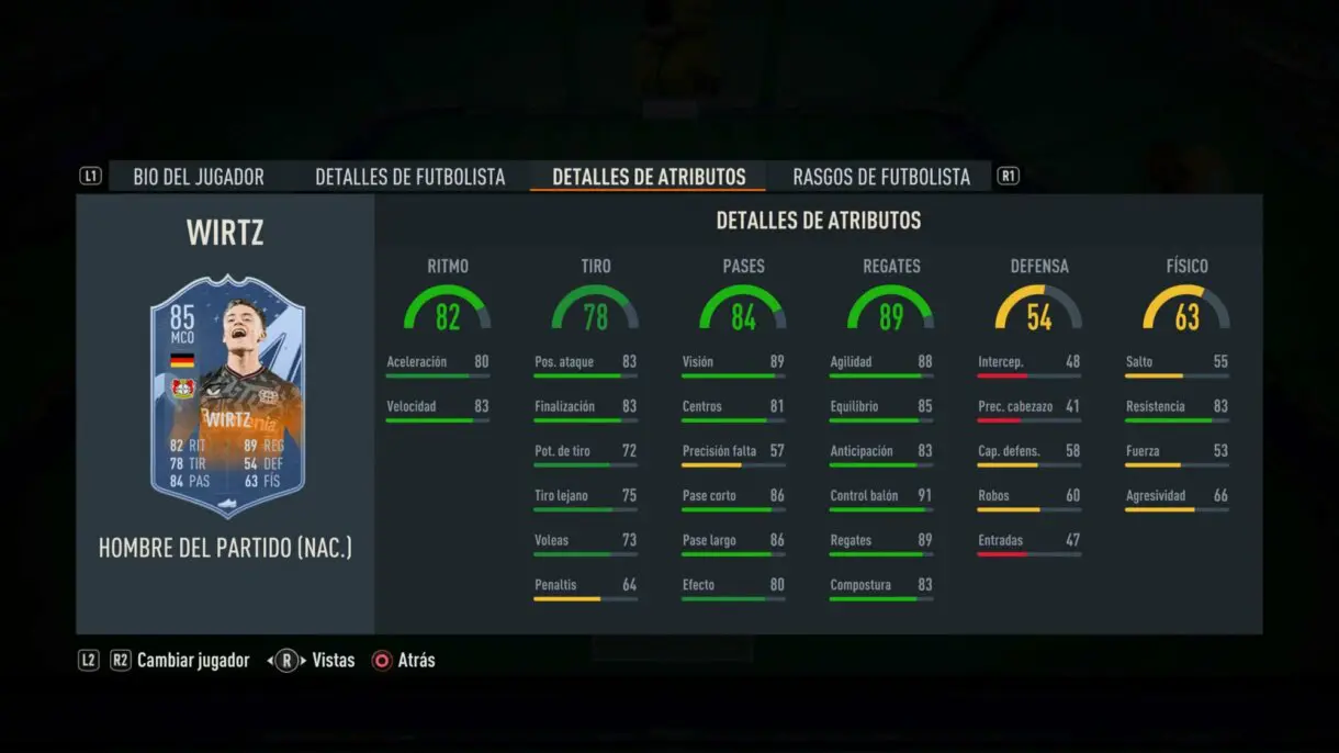 Stats in game Wirtz MOTM FIFA 23 Ultimate Team