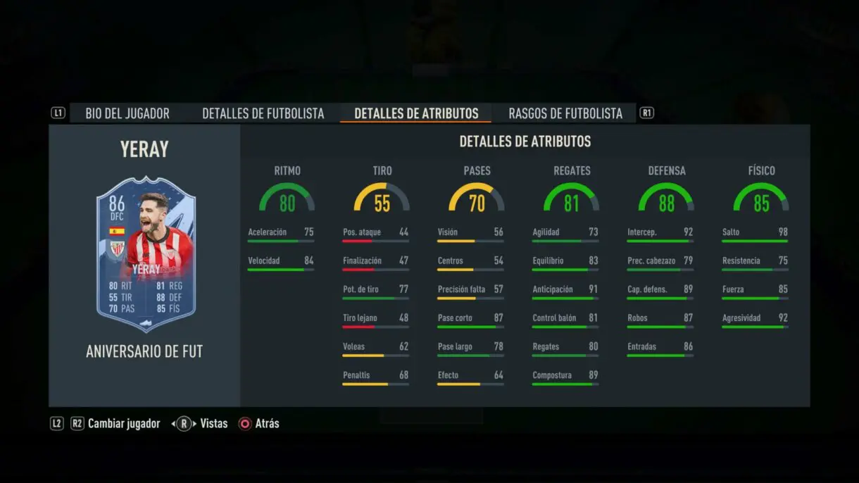 Stats in game Yeray FUT Birthday FIFA 23 Ultimate Team