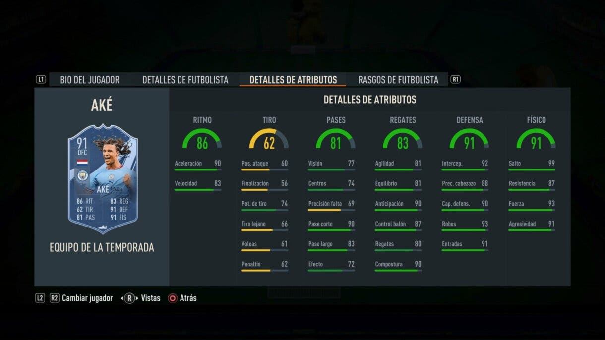 Stats in game Aké TOTS FIFA 23 Ultimate Team