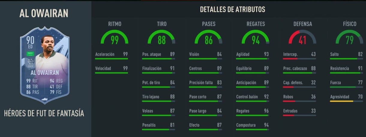 Stats in game Al Owairan Fantasy FUT Heroes 90 FIFA 23 Ultimate Team