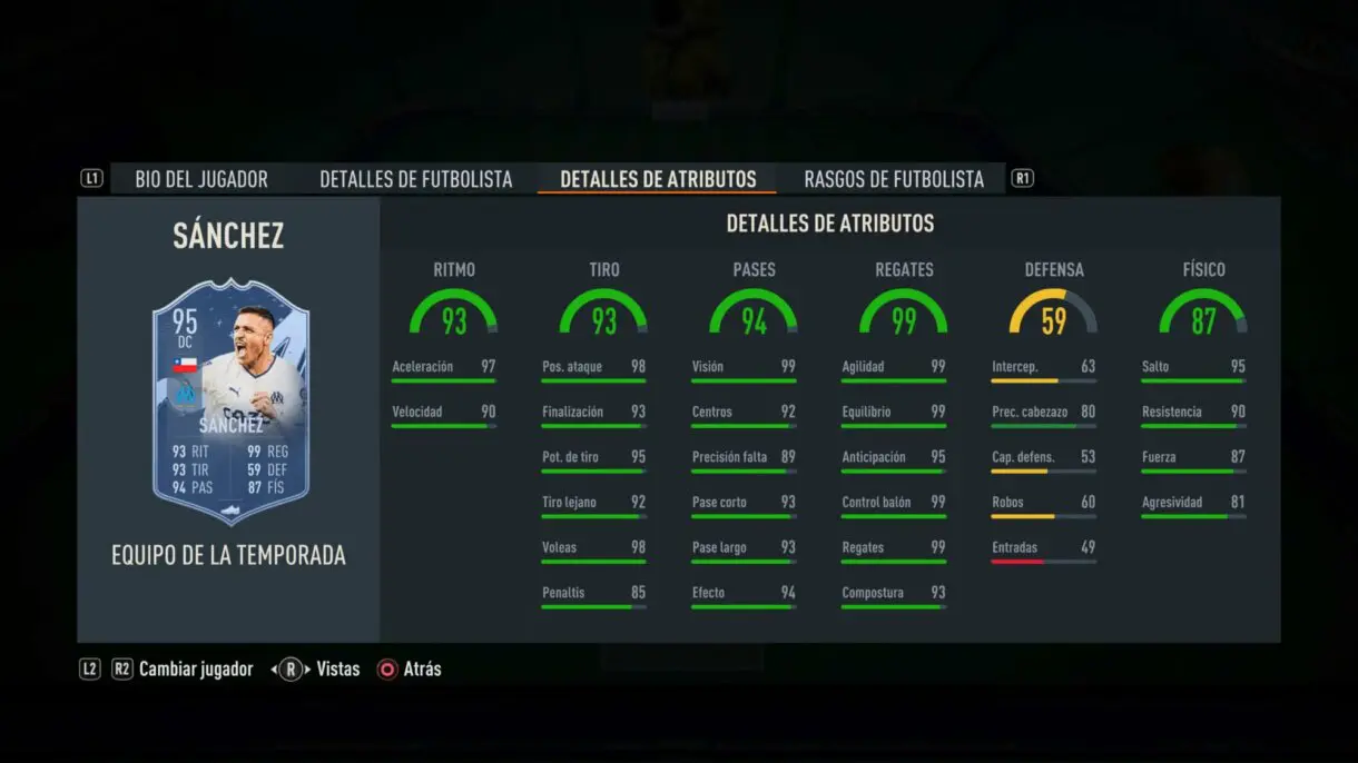 Stats in game Alexis Sánchez TOTS FIFA 23 Ultimate Team