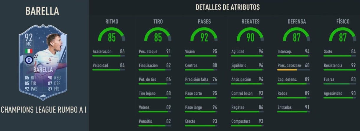 Stats in game Barella RTTF 92 FIFA 23 Ultimate Team