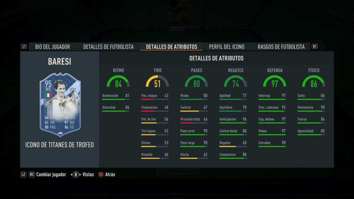 Stats in game Baresi Icono Trophy Titans FIFA 23 Ultimate Team