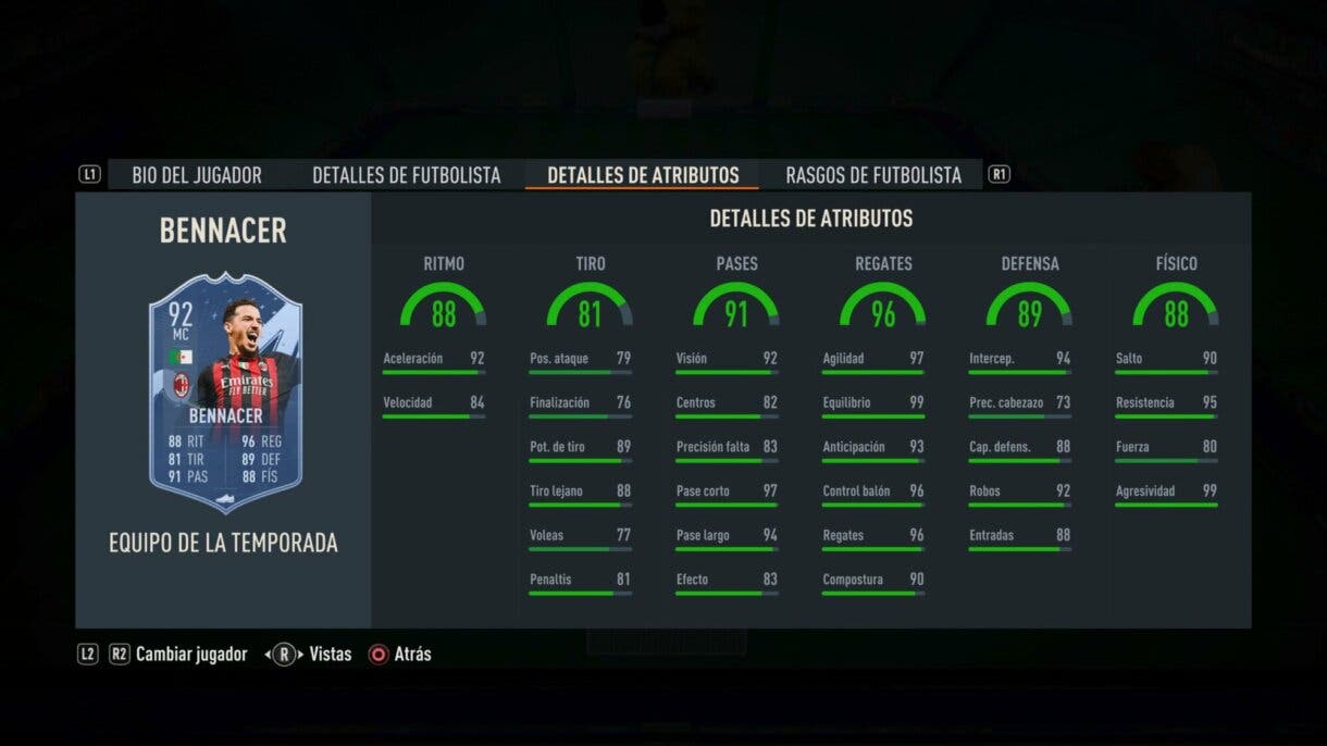 Stats in game Bennacer TOTS FIFA 23 Ultimate Team