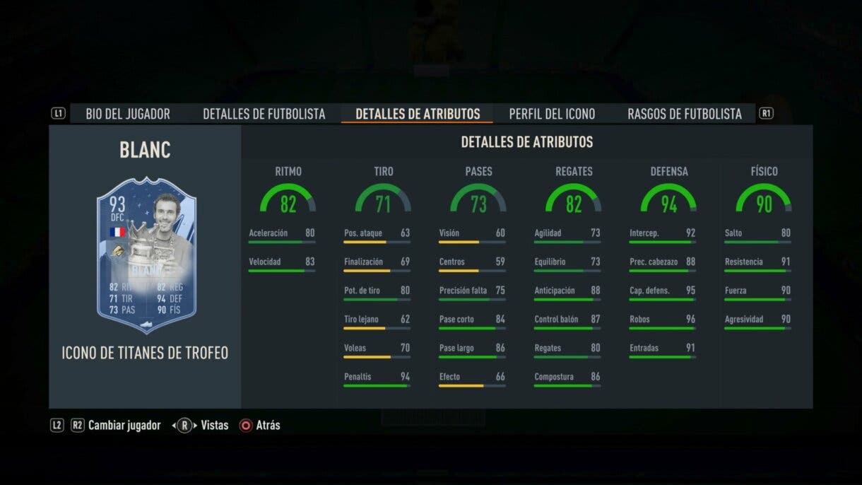 Stats in game Blanc Icono Trophy Titans FIFA 23 Ultimate Team