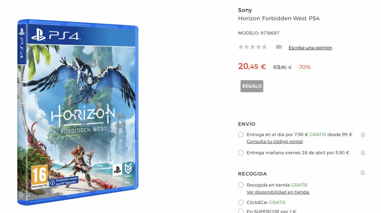 Oferta de Horizon Forbidden West en El Corte Inglés por 20,45€