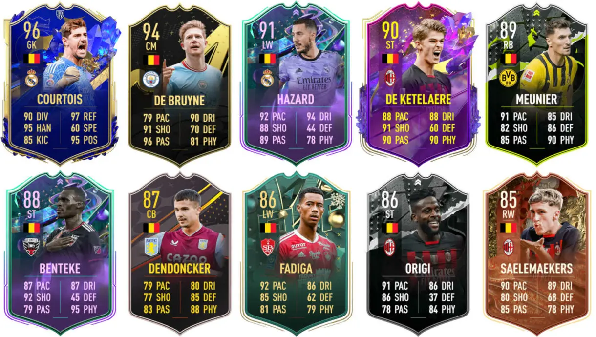 Ejemplos cartas competitivas o usables Bélgica FIFA 23 Ultimate Team