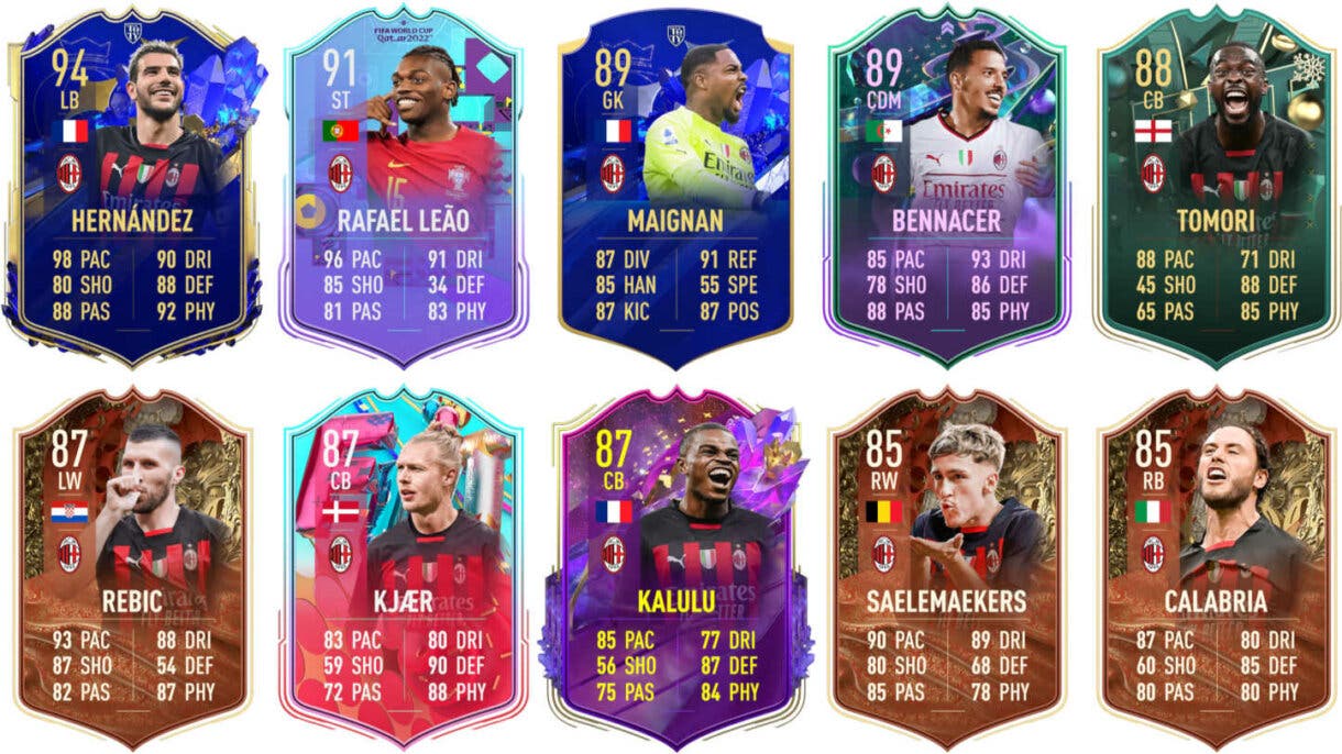 Ejemplos cartas competitivas Milan FIFA 23 Ultimate Team