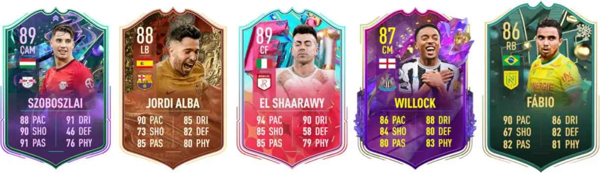 Cartas Szoboszlai Fantasy FUT, Alba Centurions, El Shaarawy FUT Birthday, Willock Future Stars y Fábio Winter Wildcards FIFA 23 Ultimate Team