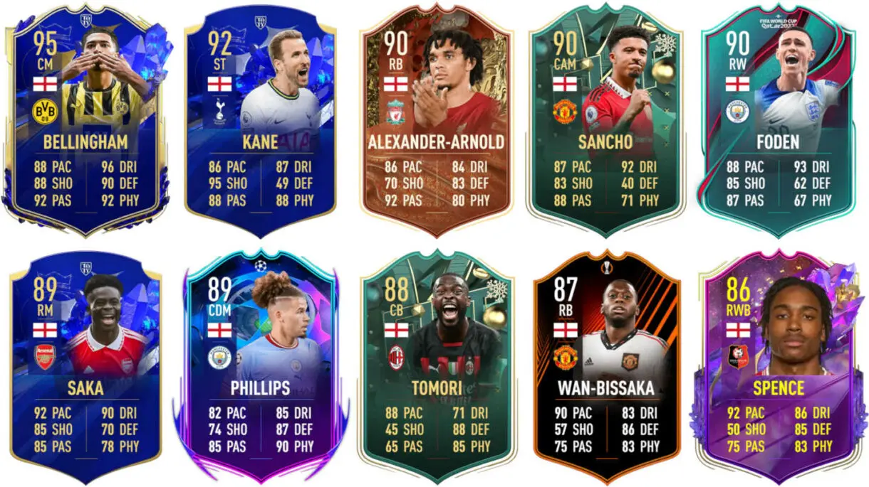 Ejemplos cartas competitivas Inglaterra FIFA 23 Ultimate Team