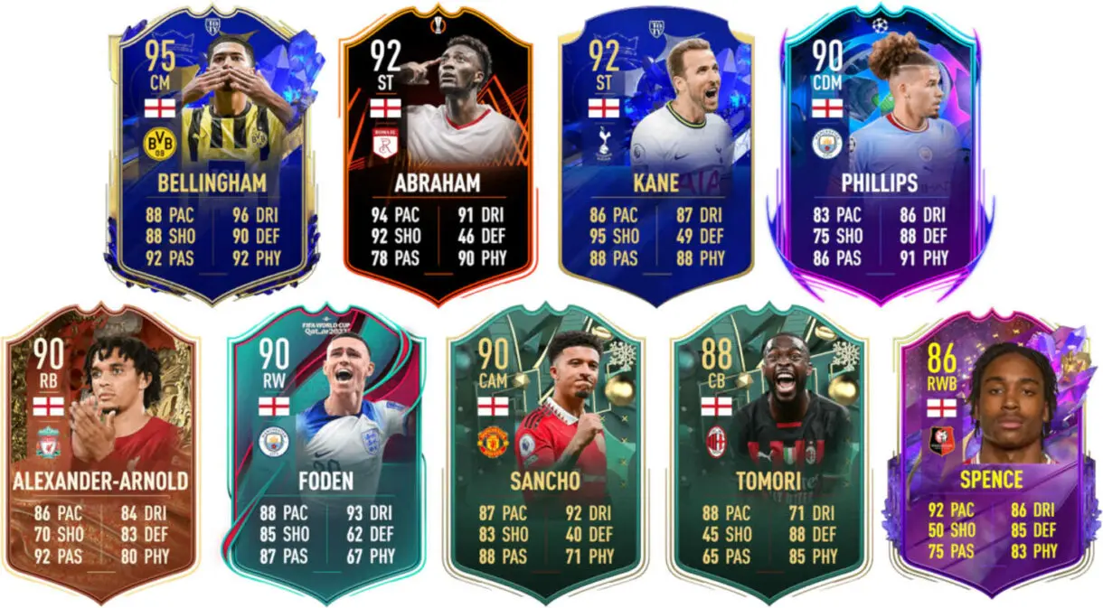 Ejemplos cartas competitivas Inglaterra FIFA 23 Ultimate Team