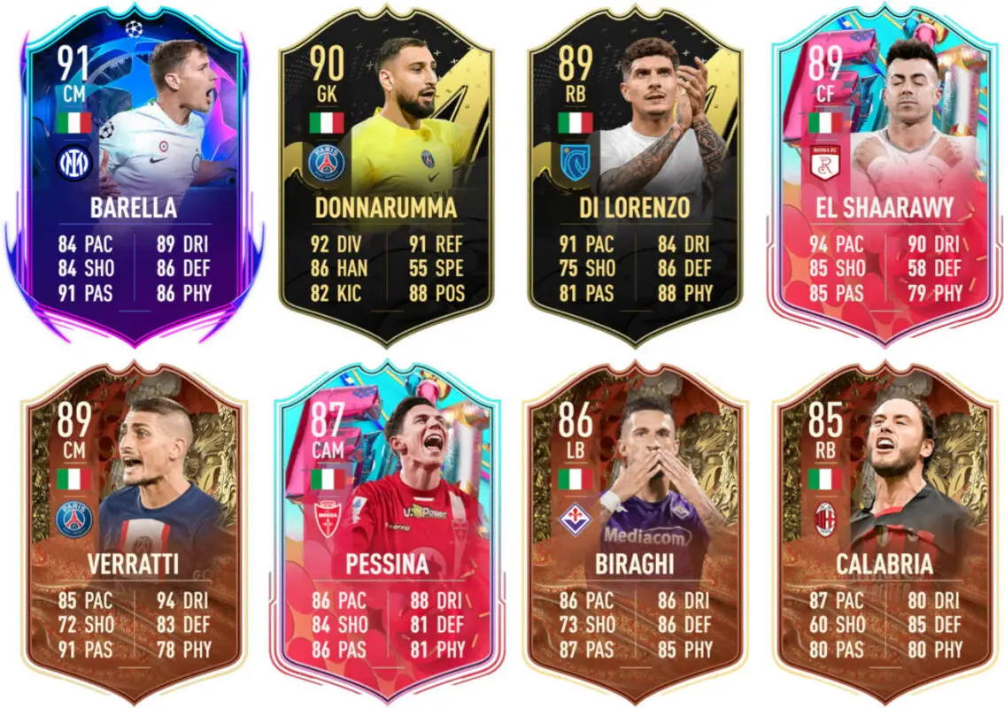 Ejemplos cartas competitivas Italia FIFA 23 Ultimate Team
