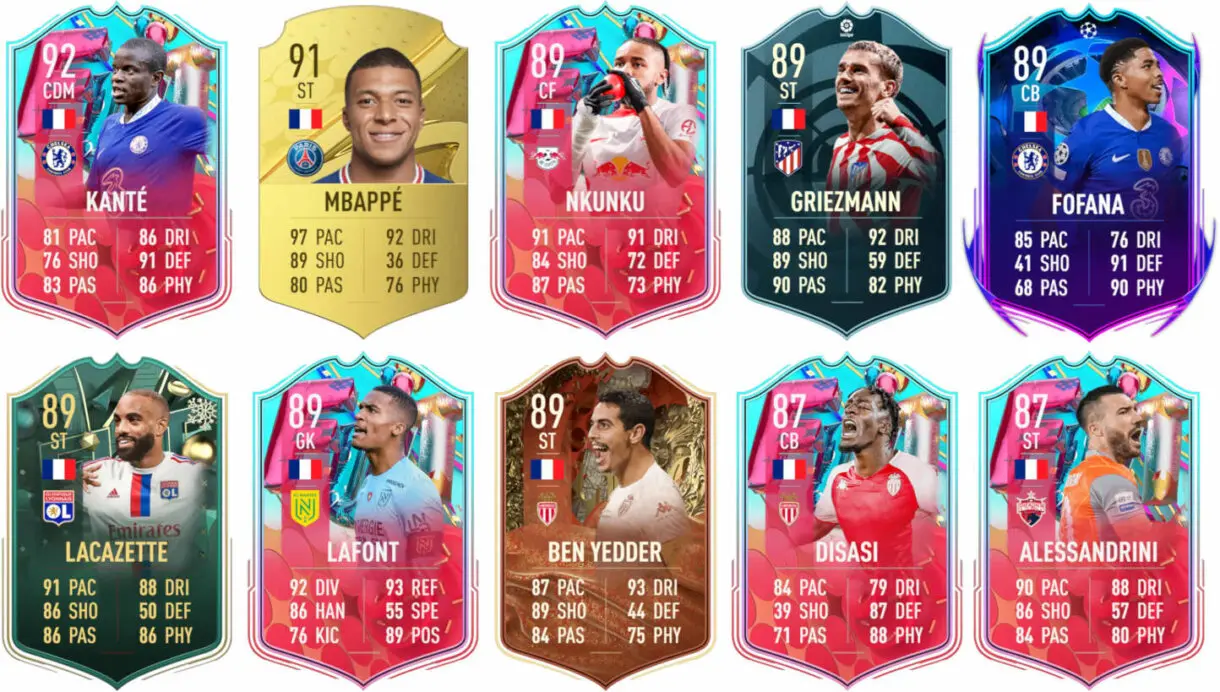 Ejemplos cartas competitivas Francia FIFA 23 Ultimate Team