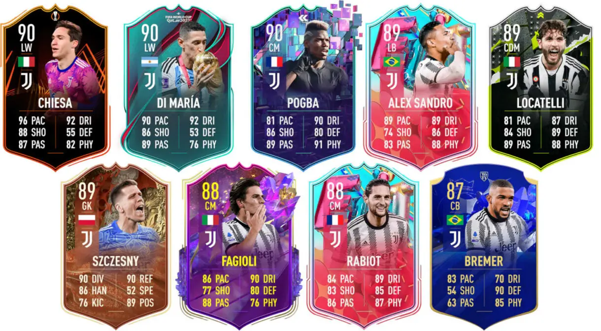 Ejemplos cartas competitivas Juventus FIFA 23 Ultimate Team