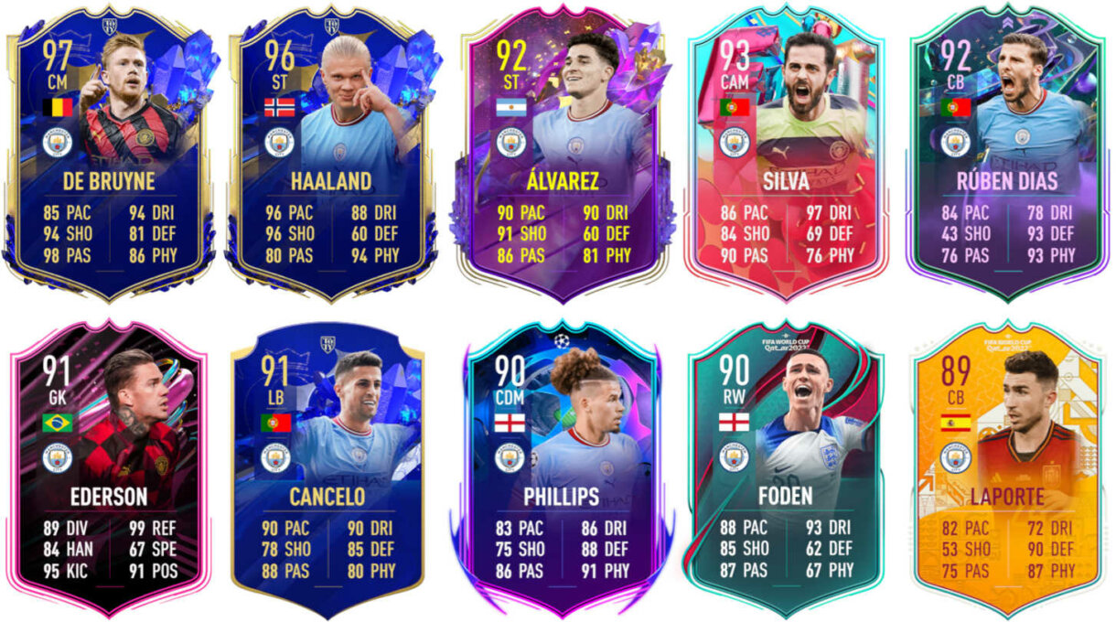 Ejemplos cartas competitivas Manchester City FIFA 23 Ultimate Team