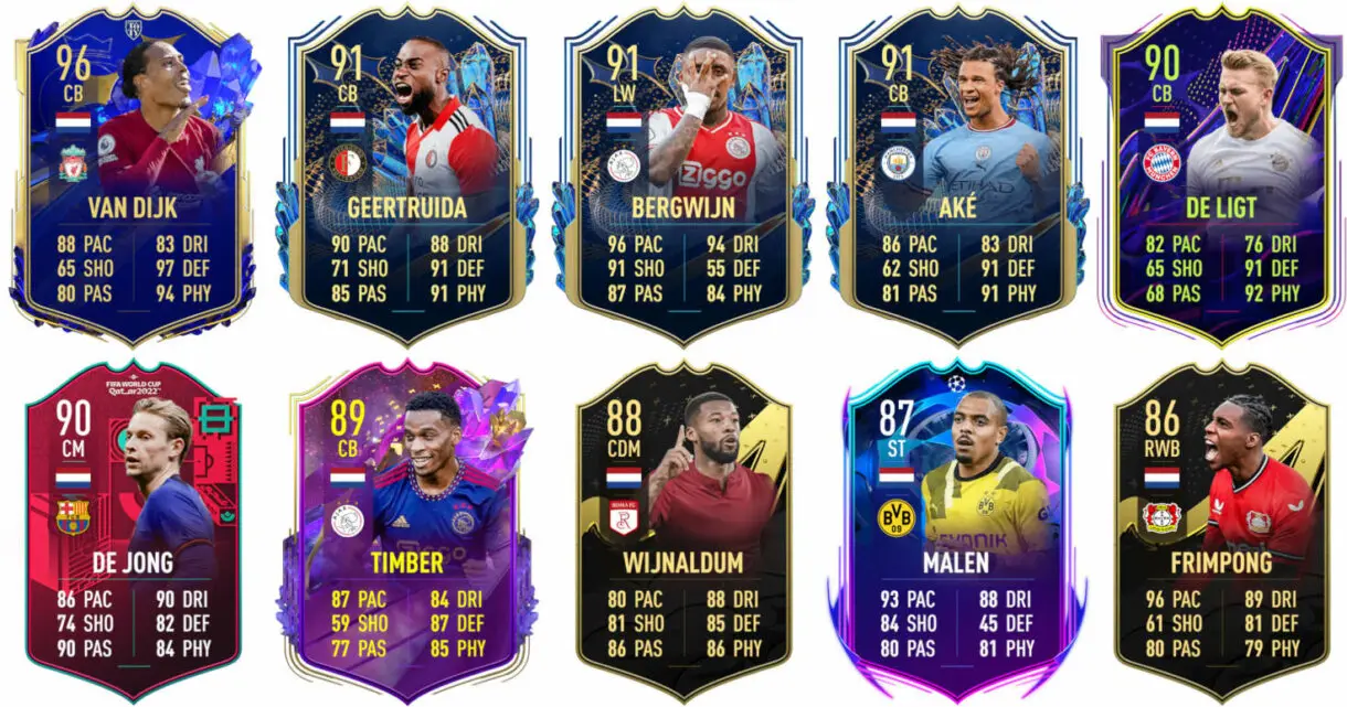 Ejemplos cartas competitivas Países Bajos FIFA 23 Ultimate Team