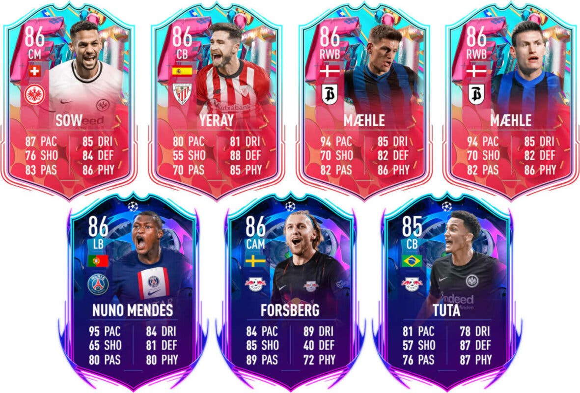 Fantasy FUT and RTTF transfer cards with 86 and 85 FIFA 23 Ultimate Team averages