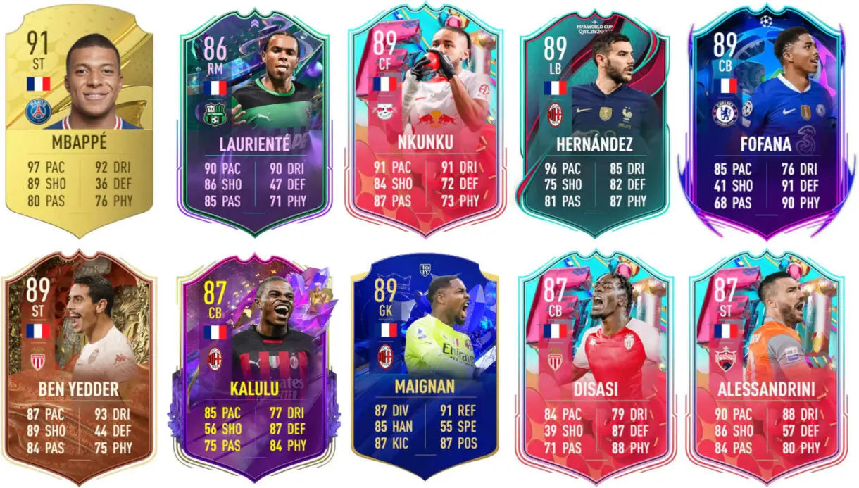 Ejemplos cartas competitivas Francia FIFA 23 Ultimate Team