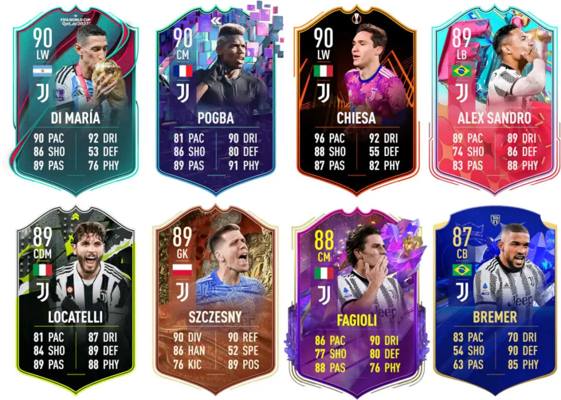 Ejemplos cartas competitivas Juventus FIFA 23 Ultimate Team