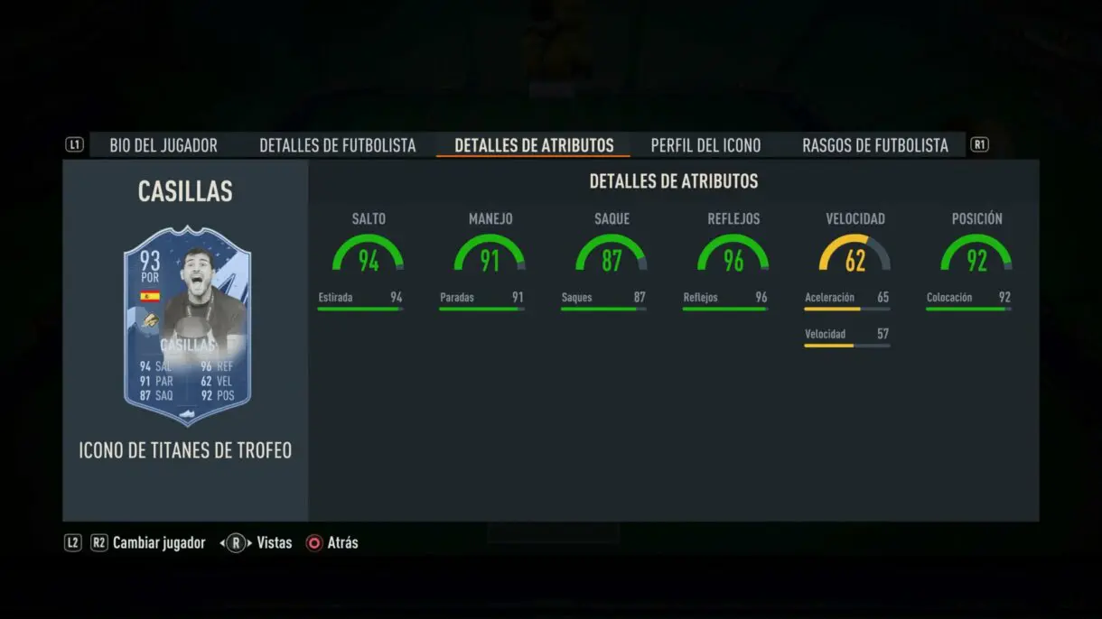 Stats in game Casillas Icono Trophy Titans FIFA 23 Ultimate Team