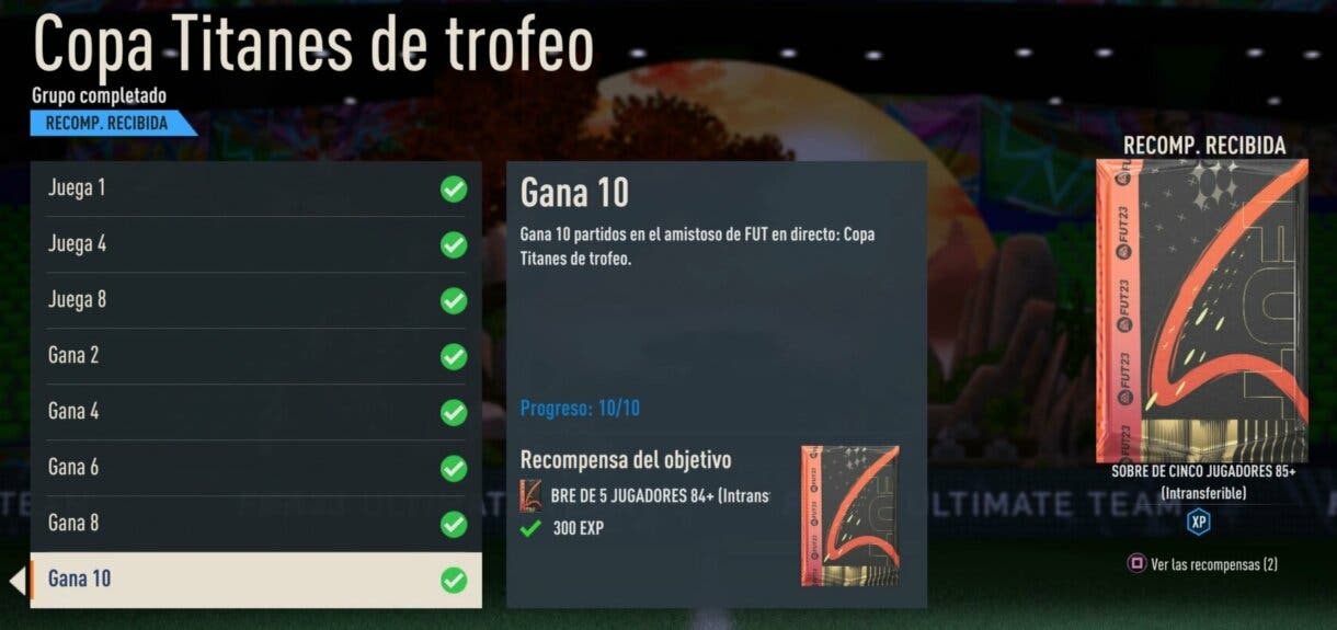 Titans Cup Trophy objectives completed from the FIFA 23 Ultimate Team menu