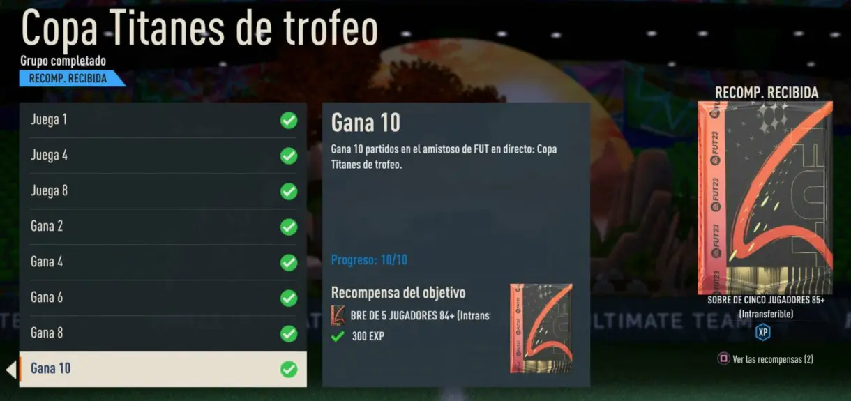 Objetivos Copa de Titanes de trofeo completados desde el menú de FIFA 23 Ultimate Team