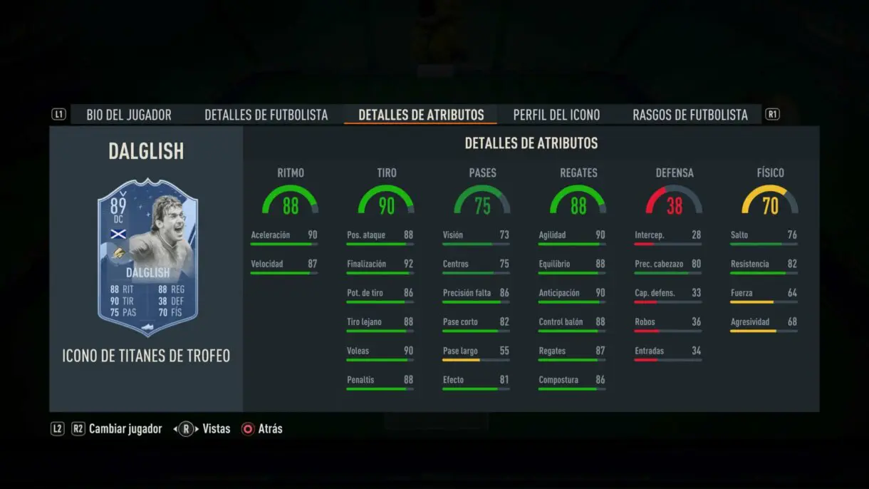 Stats in game Dalglish Icono Trophy Titans junior FIFA 23 Ultimate Team
