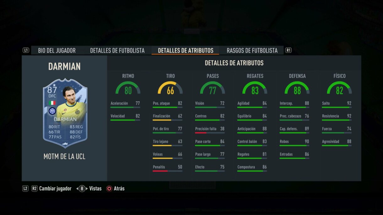 Stats in game Darmián MOTM FIFA 23 Ultimate Team