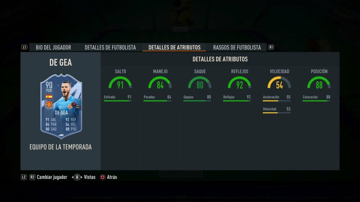 Stats in game De Gea TOTS FIFA 23 Ultimate Team