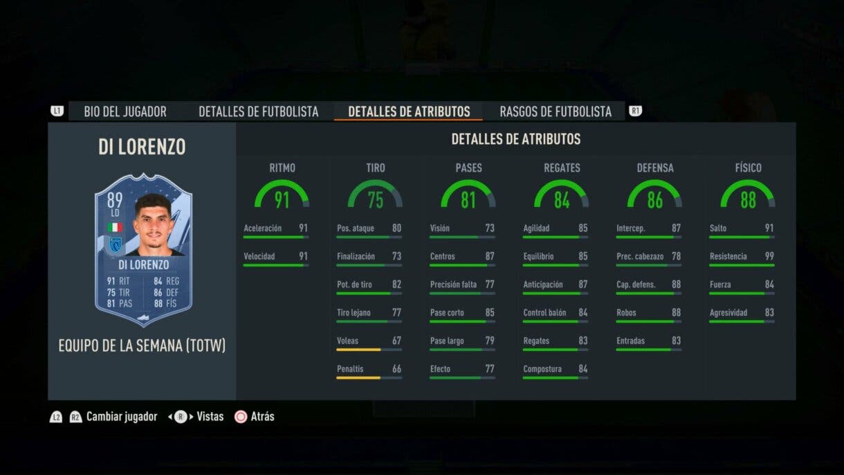 Stats in game Di Lorenzo SIF FIFA 23 Ultimate Team