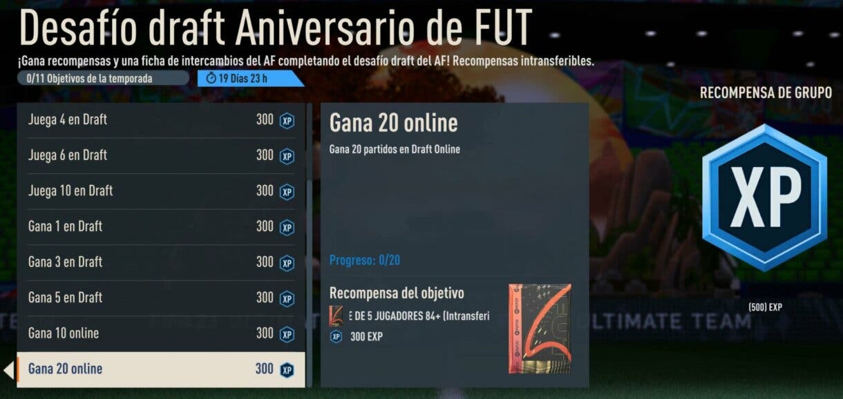 Objetivos Desafío draft Aniversario de FUT desde el menú de FIFA 23 Ultimate Team