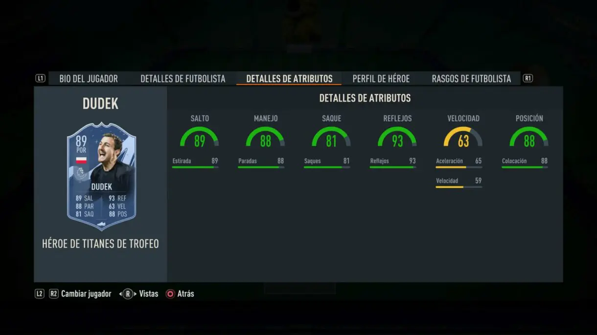 Stats in game Dudek FUT Heroes Trophy Titans FIFA 23 Ultimate Team