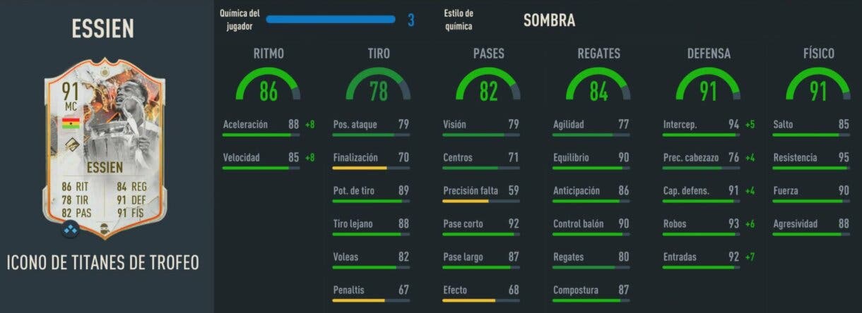 Stats in game Essien Icono Trophy Titans FIFA 23 Ultimate Team