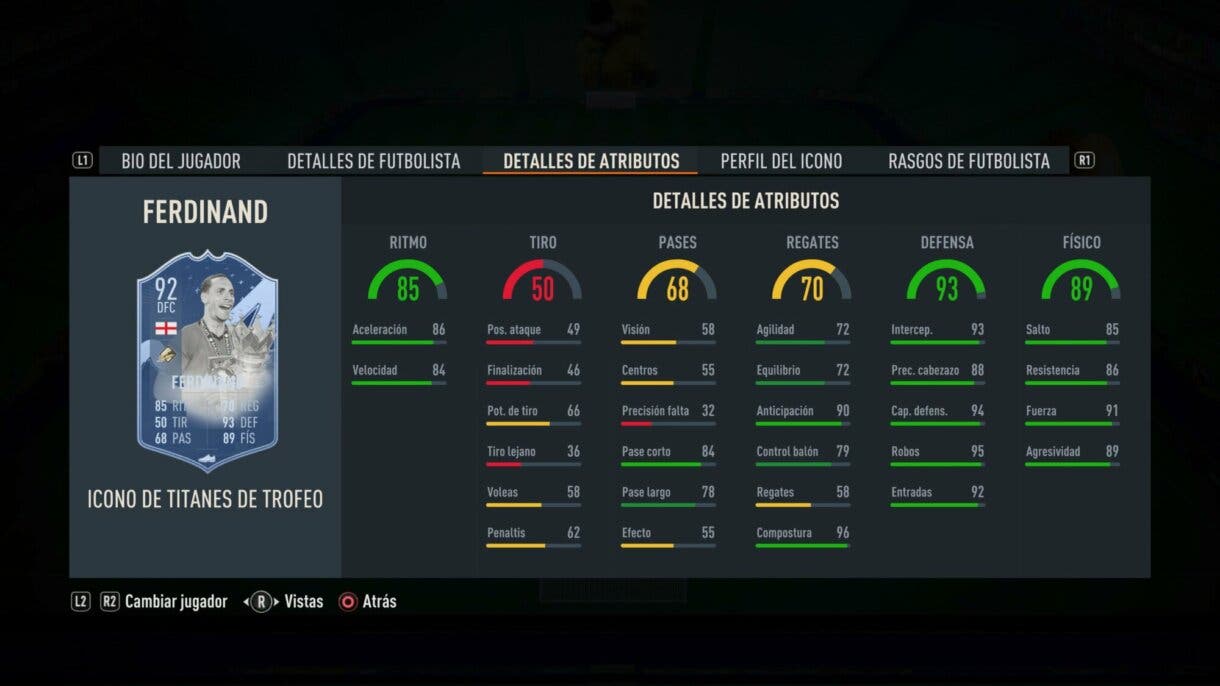 Stats in game Ferdinand Icono Trophy Titans FIFA 23 Ultimate Team