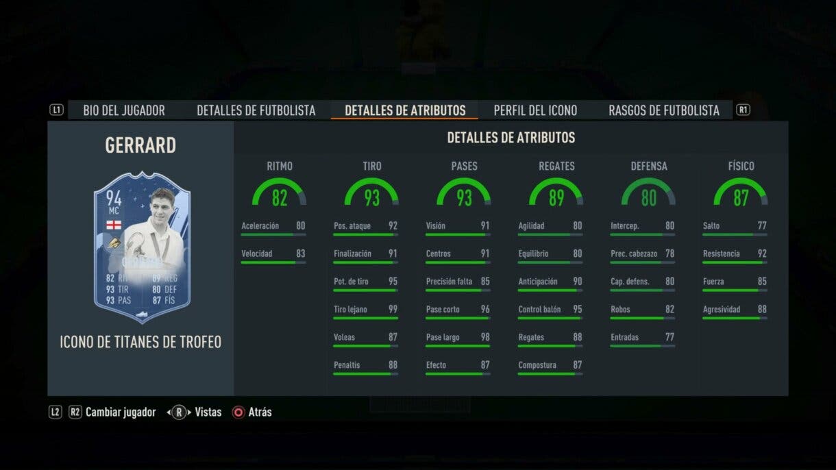 Stats in game Gerrard Icono Trophy Titans FIFA 23 Ultimate Team